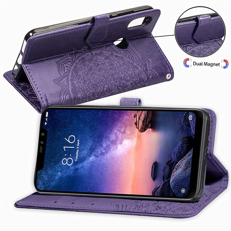 For Xiaomi Redmi Note 6 Halfway Mandala Embossing Pattern Horizontal Flip Leather Case with Holder & Card Slots & Wallet & Lanyard