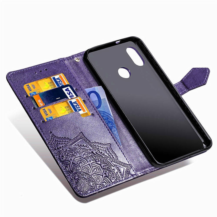 For Xiaomi Redmi Note 6 Halfway Mandala Embossing Pattern Horizontal Flip Leather Case with Holder & Card Slots & Wallet & Lanyard