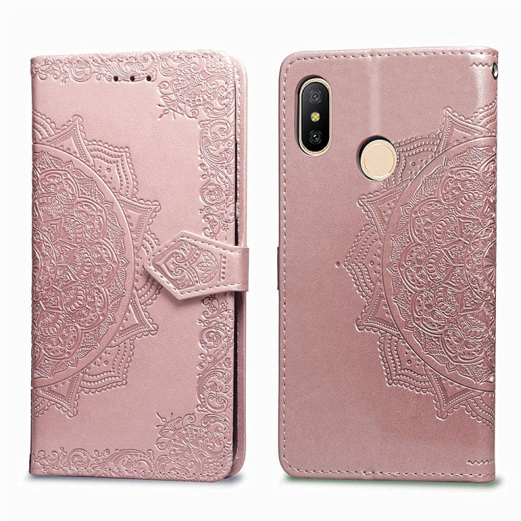 For Xiaomi Redmi Note 6 Halfway Mandala Embossing Pattern Horizontal Flip Leather Case with Holder & Card Slots & Wallet & Lanyard