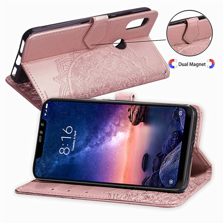 For Xiaomi Redmi Note 6 Halfway Mandala Embossing Pattern Horizontal Flip Leather Case with Holder & Card Slots & Wallet & Lanyard