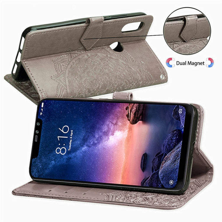 For Xiaomi Redmi Note 6 Halfway Mandala Embossing Pattern Horizontal Flip Leather Case with Holder & Card Slots & Wallet & Lanyard