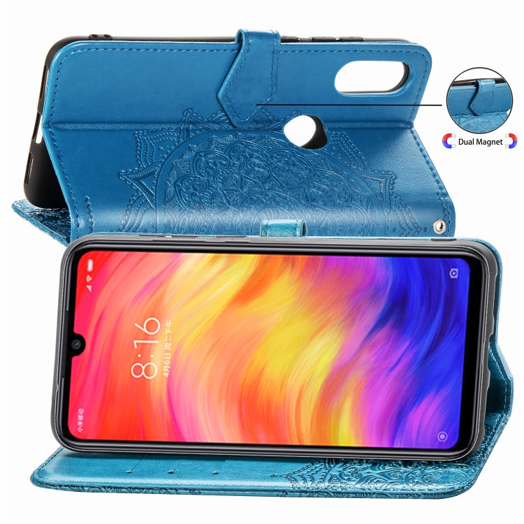 For Xiaomi Redmi Note 7 Halfway Mandala Embossing Pattern Horizontal Flip Leather Case with Holder & Card Slots & Wallet & Lanyard
