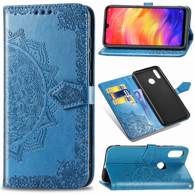 For Xiaomi Redmi Note 7 Halfway Mandala Embossing Pattern Horizontal Flip Leather Case with Holder & Card Slots & Wallet & Lanyard