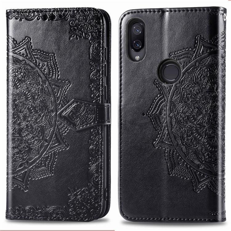For Xiaomi Redmi Note 7 Halfway Mandala Embossing Pattern Horizontal Flip Leather Case with Holder & Card Slots & Wallet & Lanyard