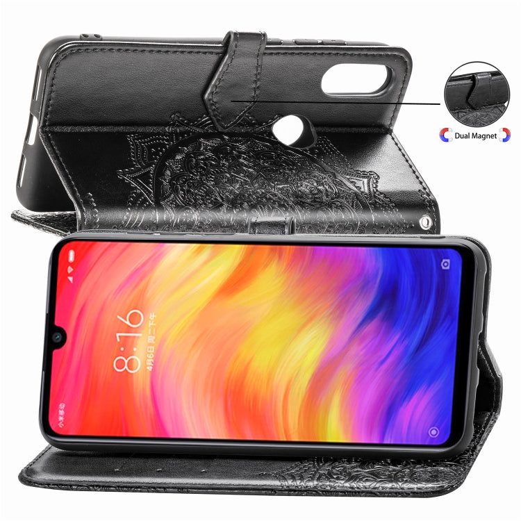 For Xiaomi Redmi Note 7 Halfway Mandala Embossing Pattern Horizontal Flip Leather Case with Holder & Card Slots & Wallet & Lanyard