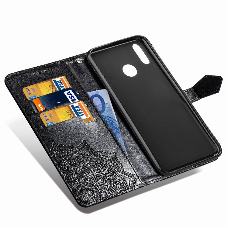 For Xiaomi Redmi Note 7 Halfway Mandala Embossing Pattern Horizontal Flip Leather Case with Holder & Card Slots & Wallet & Lanyard