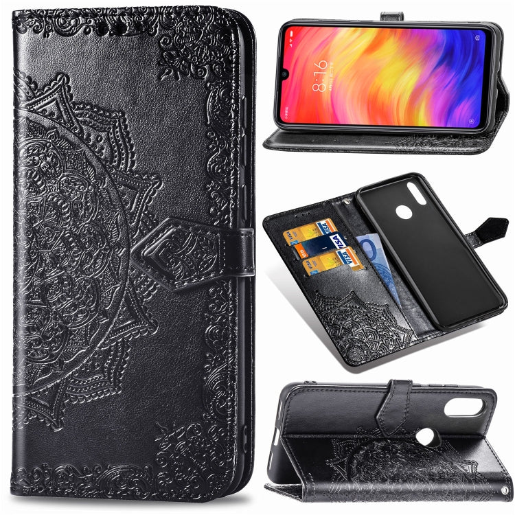 For Xiaomi Redmi Note 7 Halfway Mandala Embossing Pattern Horizontal Flip Leather Case with Holder & Card Slots & Wallet & Lanyard