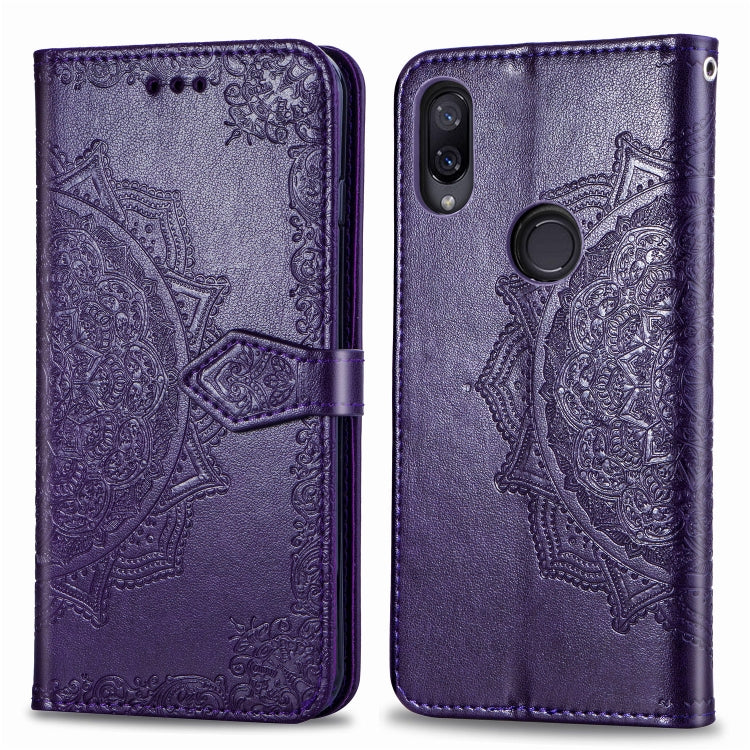 For Xiaomi Redmi Note 7 Halfway Mandala Embossing Pattern Horizontal Flip Leather Case with Holder & Card Slots & Wallet & Lanyard