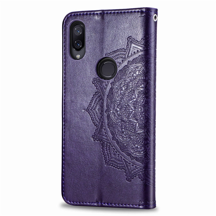 For Xiaomi Redmi Note 7 Halfway Mandala Embossing Pattern Horizontal Flip Leather Case with Holder & Card Slots & Wallet & Lanyard