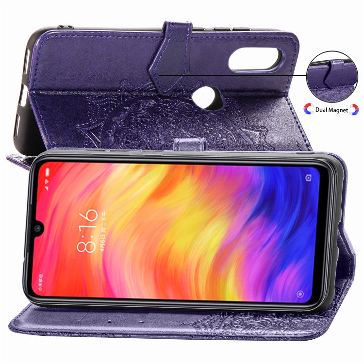 For Xiaomi Redmi Note 7 Halfway Mandala Embossing Pattern Horizontal Flip Leather Case with Holder & Card Slots & Wallet & Lanyard