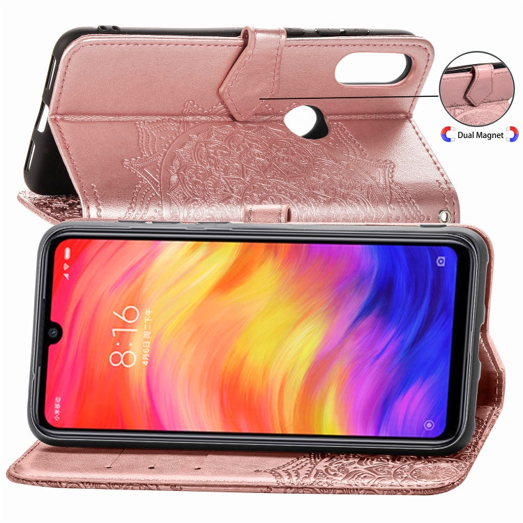 For Xiaomi Redmi Note 7 Halfway Mandala Embossing Pattern Horizontal Flip Leather Case with Holder & Card Slots & Wallet & Lanyard
