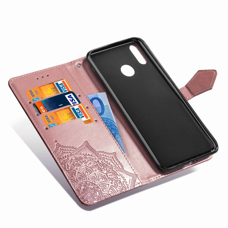 For Xiaomi Redmi Note 7 Halfway Mandala Embossing Pattern Horizontal Flip Leather Case with Holder & Card Slots & Wallet & Lanyard