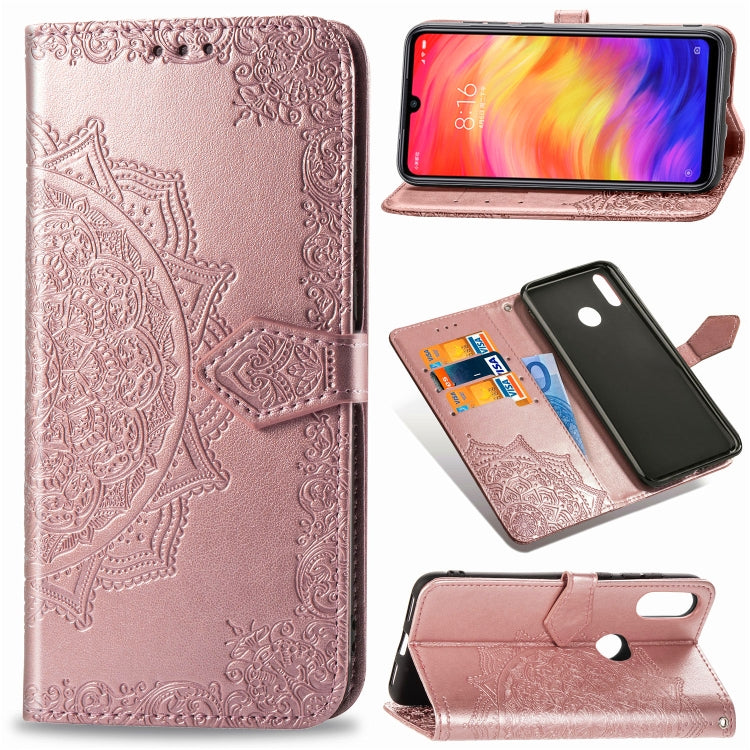 For Xiaomi Redmi Note 7 Halfway Mandala Embossing Pattern Horizontal Flip Leather Case with Holder & Card Slots & Wallet & Lanyard
