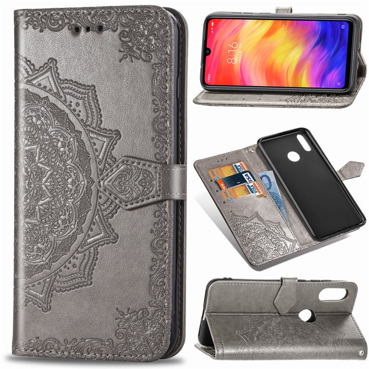 For Xiaomi Redmi Note 7 Halfway Mandala Embossing Pattern Horizontal Flip Leather Case with Holder & Card Slots & Wallet & Lanyard