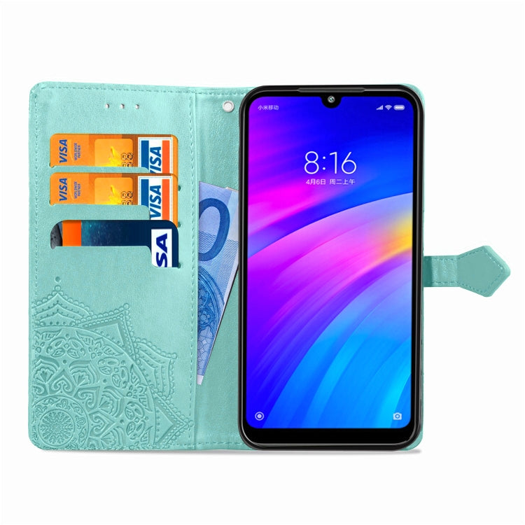 For Xiaomi Redmi 7 Halfway Mandala Embossing Pattern Horizontal Flip Leather Case with Holder & Card Slots & Wallet & Lanyard