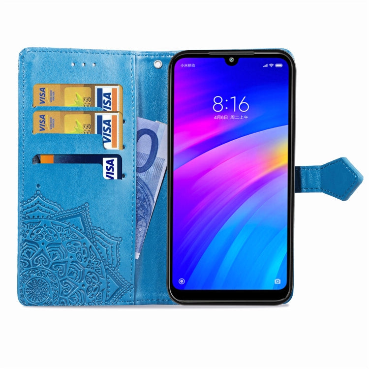 For Xiaomi Redmi 7 Halfway Mandala Embossing Pattern Horizontal Flip Leather Case with Holder & Card Slots & Wallet & Lanyard