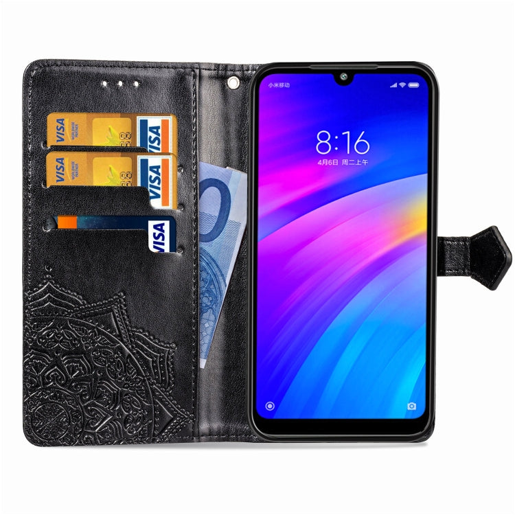For Xiaomi Redmi 7 Halfway Mandala Embossing Pattern Horizontal Flip Leather Case with Holder & Card Slots & Wallet & Lanyard