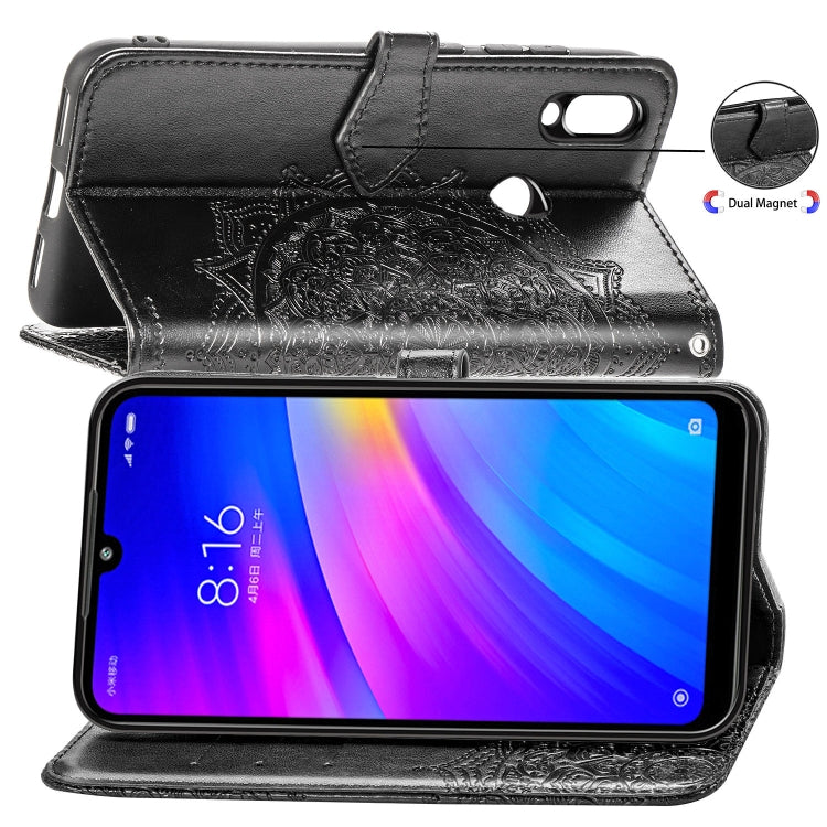 For Xiaomi Redmi 7 Halfway Mandala Embossing Pattern Horizontal Flip Leather Case with Holder & Card Slots & Wallet & Lanyard