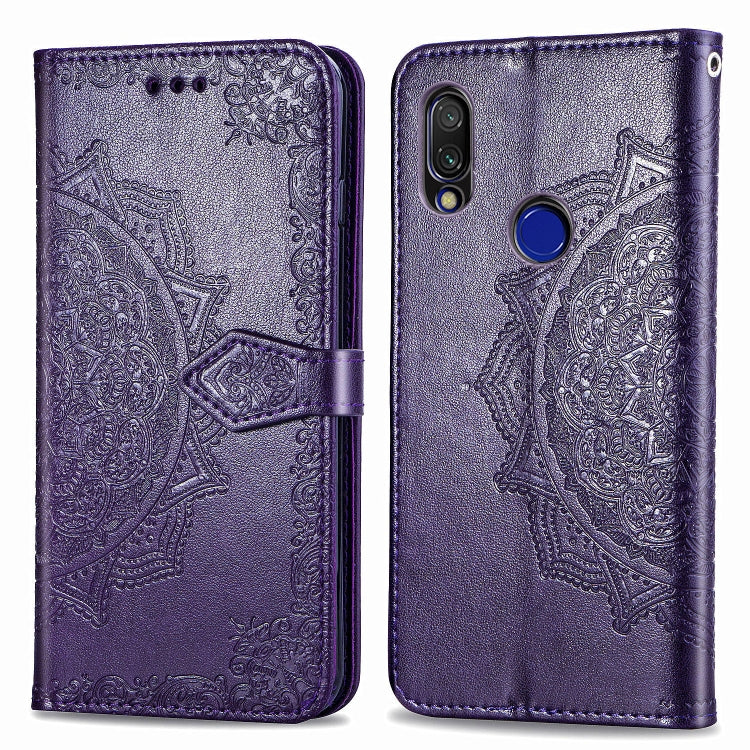 For Xiaomi Redmi 7 Halfway Mandala Embossing Pattern Horizontal Flip Leather Case with Holder & Card Slots & Wallet & Lanyard