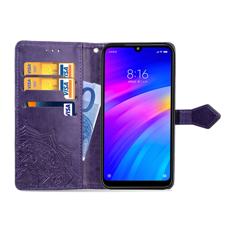 For Xiaomi Redmi 7 Halfway Mandala Embossing Pattern Horizontal Flip Leather Case with Holder & Card Slots & Wallet & Lanyard