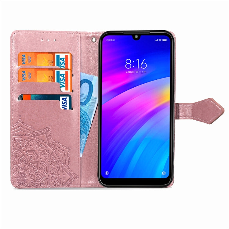 For Xiaomi Redmi 7 Halfway Mandala Embossing Pattern Horizontal Flip Leather Case with Holder & Card Slots & Wallet & Lanyard