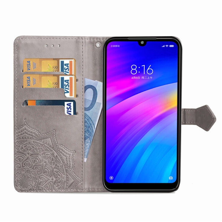 For Xiaomi Redmi 7 Halfway Mandala Embossing Pattern Horizontal Flip Leather Case with Holder & Card Slots & Wallet & Lanyard