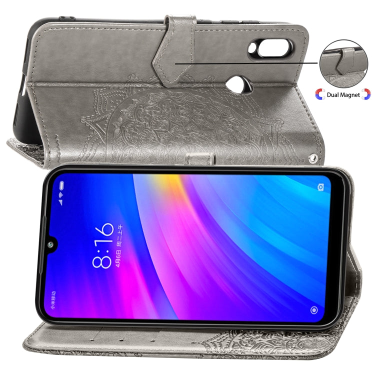 For Xiaomi Redmi 7 Halfway Mandala Embossing Pattern Horizontal Flip Leather Case with Holder & Card Slots & Wallet & Lanyard