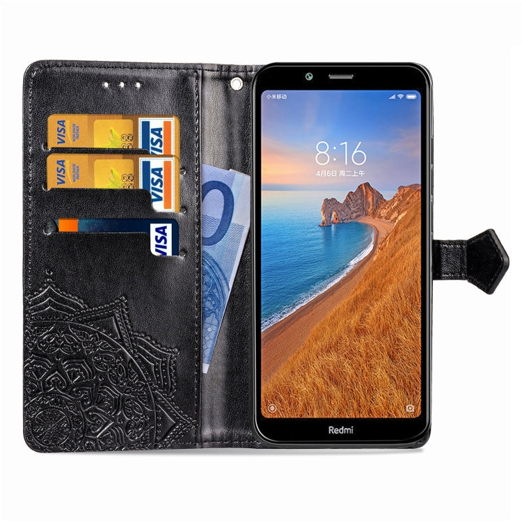 For Xiaomi Redmi 7A Halfway Mandala Embossing Pattern Horizontal Flip Leather Case with Holder & Card Slots & Wallet & Lanyard