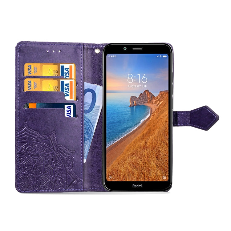 For Xiaomi Redmi 7A Halfway Mandala Embossing Pattern Horizontal Flip Leather Case with Holder & Card Slots & Wallet & Lanyard