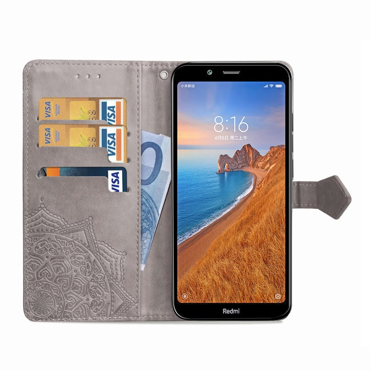 For Xiaomi Redmi 7A Halfway Mandala Embossing Pattern Horizontal Flip Leather Case with Holder & Card Slots & Wallet & Lanyard