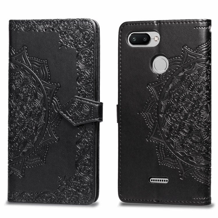 For Xiaomi Redmi 6A / Redmi 6 Halfway Mandala Embossing Pattern Horizontal Flip Leather Case with Holder & Card Slots & Wallet & Lanyard