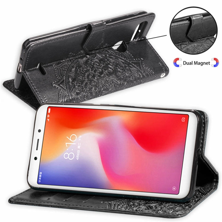 For Xiaomi Redmi 6A / Redmi 6 Halfway Mandala Embossing Pattern Horizontal Flip Leather Case with Holder & Card Slots & Wallet & Lanyard