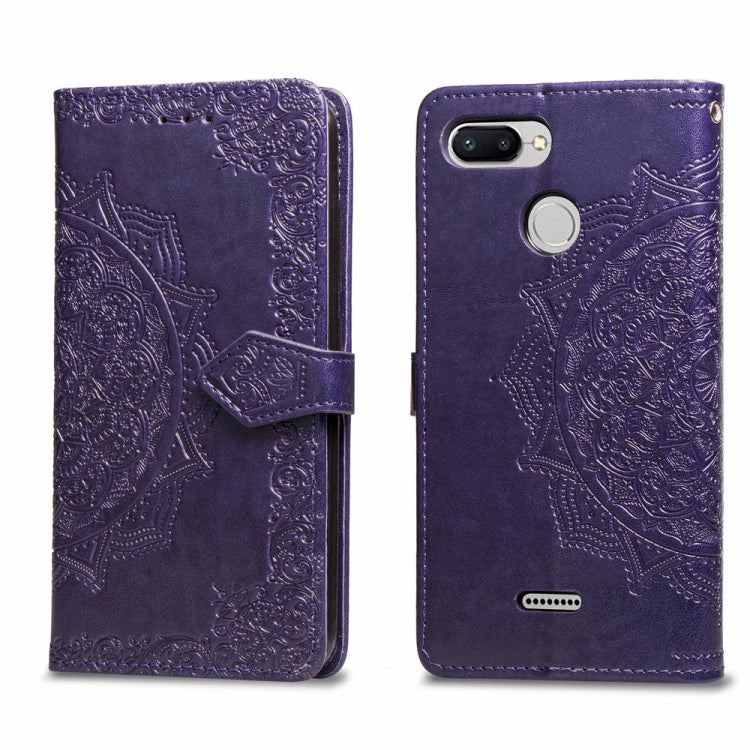 For Xiaomi Redmi 6A / Redmi 6 Halfway Mandala Embossing Pattern Horizontal Flip Leather Case with Holder & Card Slots & Wallet & Lanyard