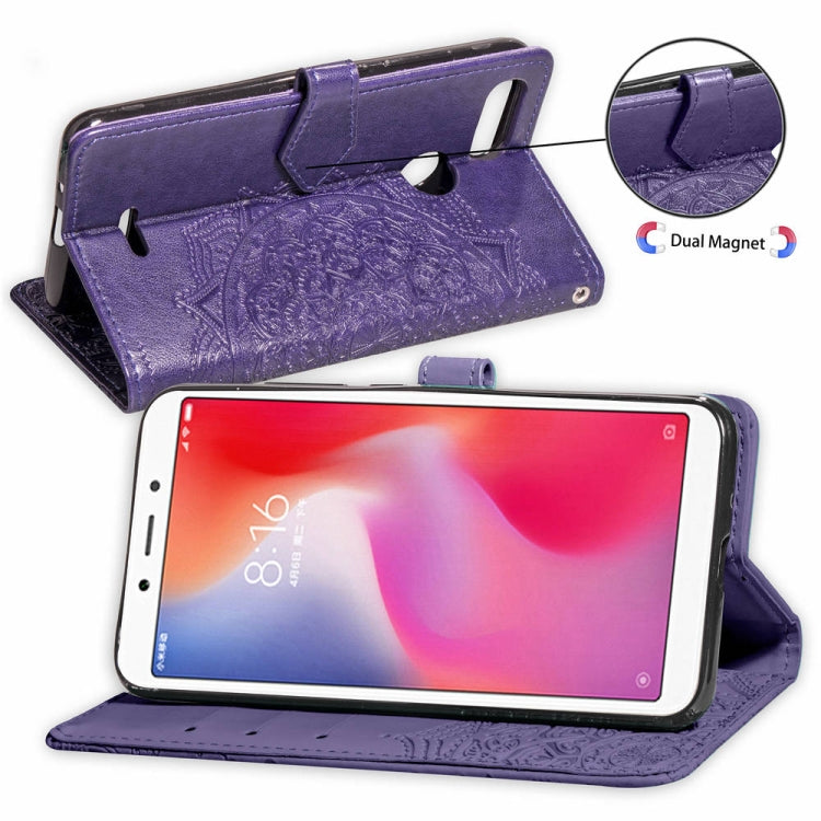 For Xiaomi Redmi 6A / Redmi 6 Halfway Mandala Embossing Pattern Horizontal Flip Leather Case with Holder & Card Slots & Wallet & Lanyard