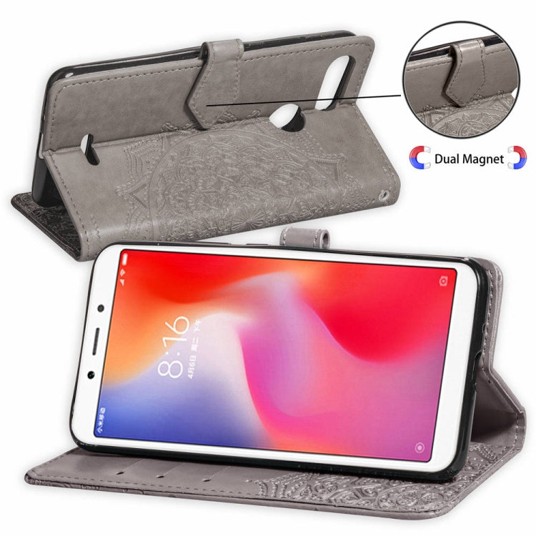 For Xiaomi Redmi 6A / Redmi 6 Halfway Mandala Embossing Pattern Horizontal Flip Leather Case with Holder & Card Slots & Wallet & Lanyard