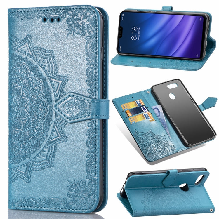 For Xiaomi Mi 8 Lite Halfway Mandala Embossing Pattern Horizontal Flip Leather Case with Holder & Card Slots & Wallet & Lanyard