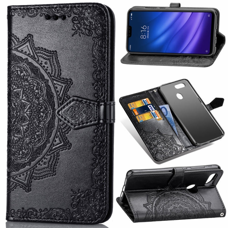 For Xiaomi Mi 8 Lite Halfway Mandala Embossing Pattern Horizontal Flip Leather Case with Holder & Card Slots & Wallet & Lanyard
