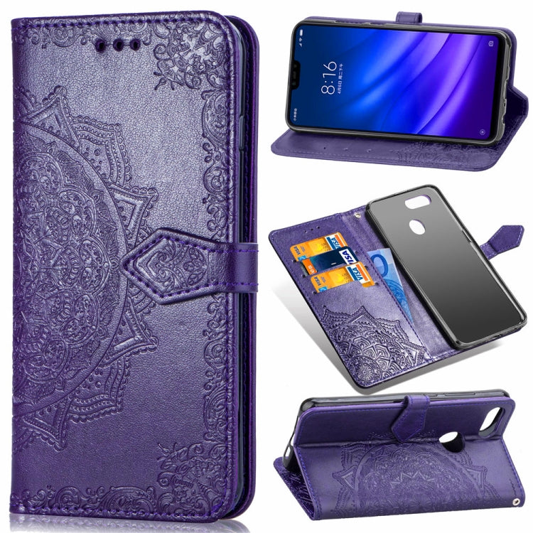 For Xiaomi Mi 8 Lite Halfway Mandala Embossing Pattern Horizontal Flip Leather Case with Holder & Card Slots & Wallet & Lanyard