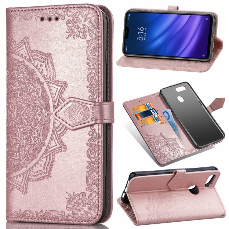 For Xiaomi Mi 8 Lite Halfway Mandala Embossing Pattern Horizontal Flip Leather Case with Holder & Card Slots & Wallet & Lanyard