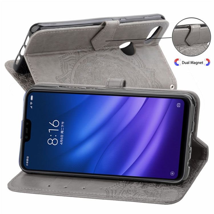 For Xiaomi Mi 8 Lite Halfway Mandala Embossing Pattern Horizontal Flip Leather Case with Holder & Card Slots & Wallet & Lanyard