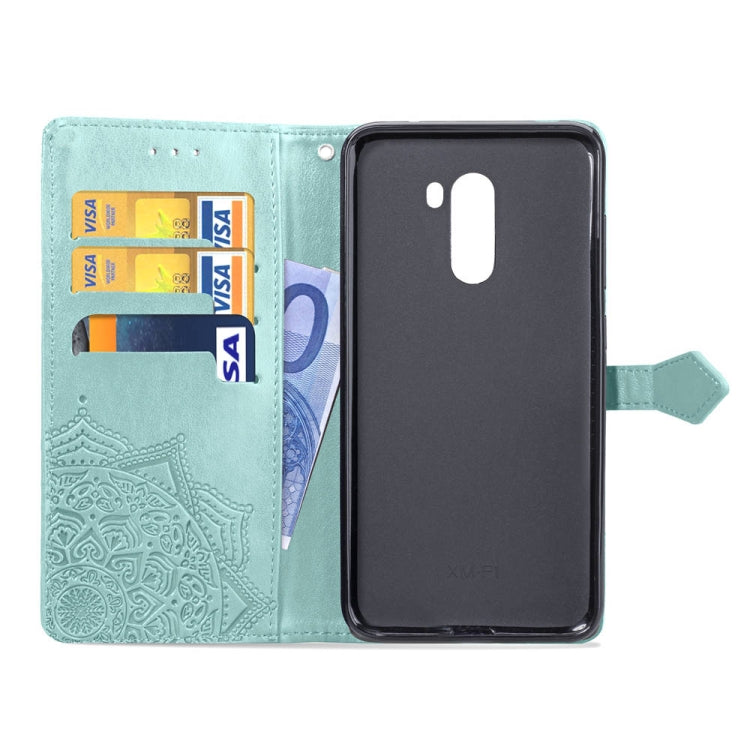 For Xiaomi Pocophone F1 Halfway Mandala Embossing Pattern Horizontal Flip Leather Case with Holder & Card Slots & Wallet & Lanyard