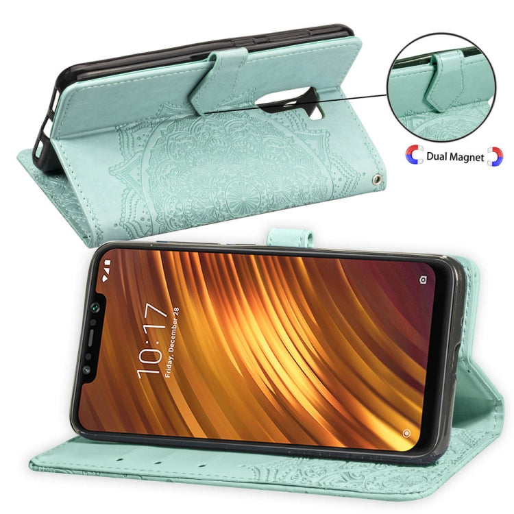 For Xiaomi Pocophone F1 Halfway Mandala Embossing Pattern Horizontal Flip Leather Case with Holder & Card Slots & Wallet & Lanyard