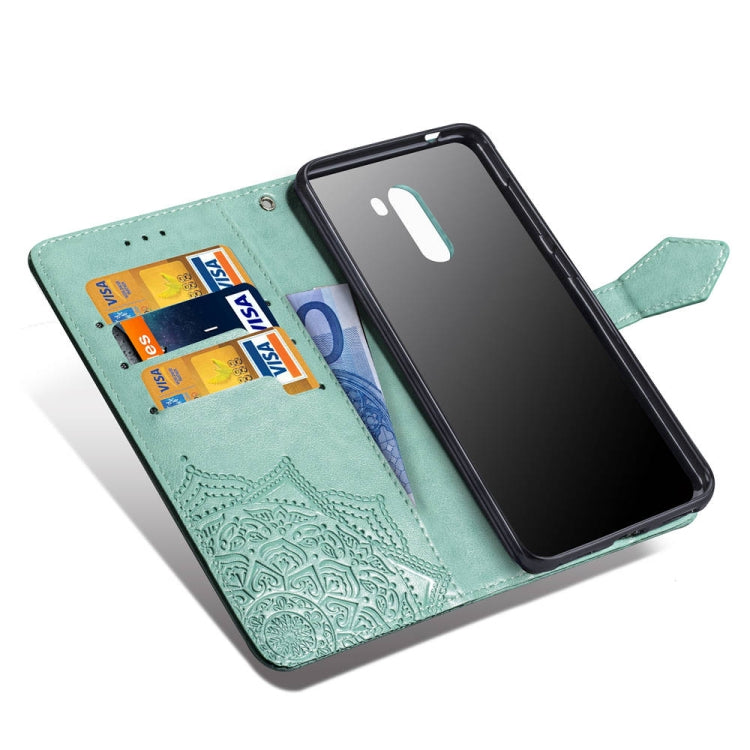 For Xiaomi Pocophone F1 Halfway Mandala Embossing Pattern Horizontal Flip Leather Case with Holder & Card Slots & Wallet & Lanyard