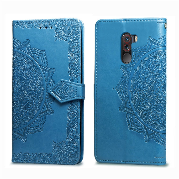For Xiaomi Pocophone F1 Halfway Mandala Embossing Pattern Horizontal Flip Leather Case with Holder & Card Slots & Wallet & Lanyard