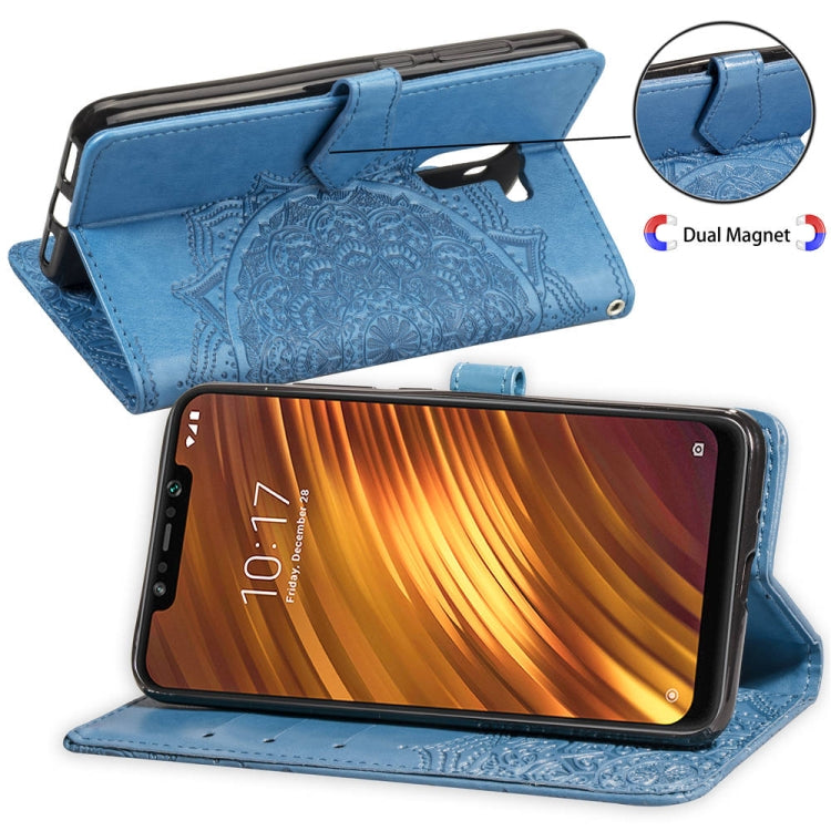 For Xiaomi Pocophone F1 Halfway Mandala Embossing Pattern Horizontal Flip Leather Case with Holder & Card Slots & Wallet & Lanyard