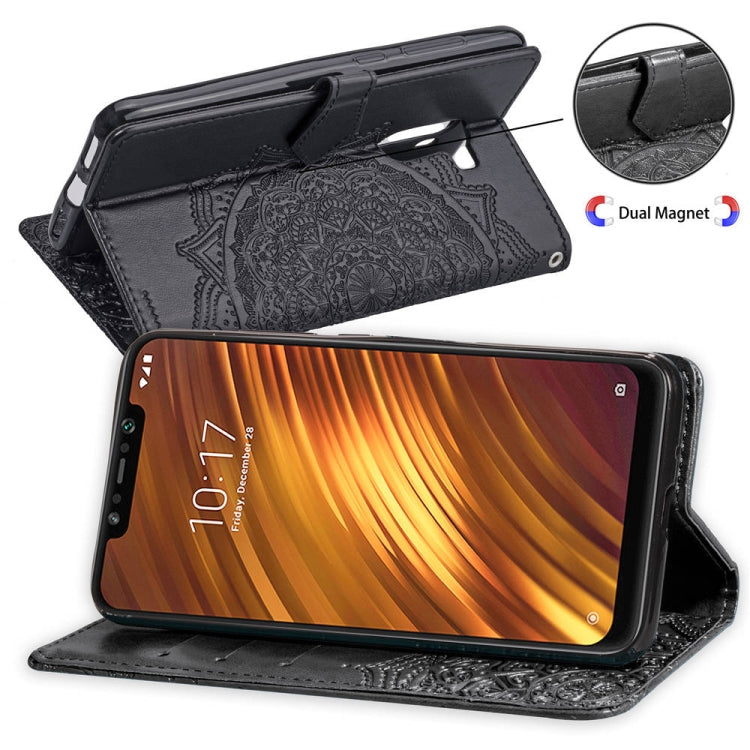For Xiaomi Pocophone F1 Halfway Mandala Embossing Pattern Horizontal Flip Leather Case with Holder & Card Slots & Wallet & Lanyard