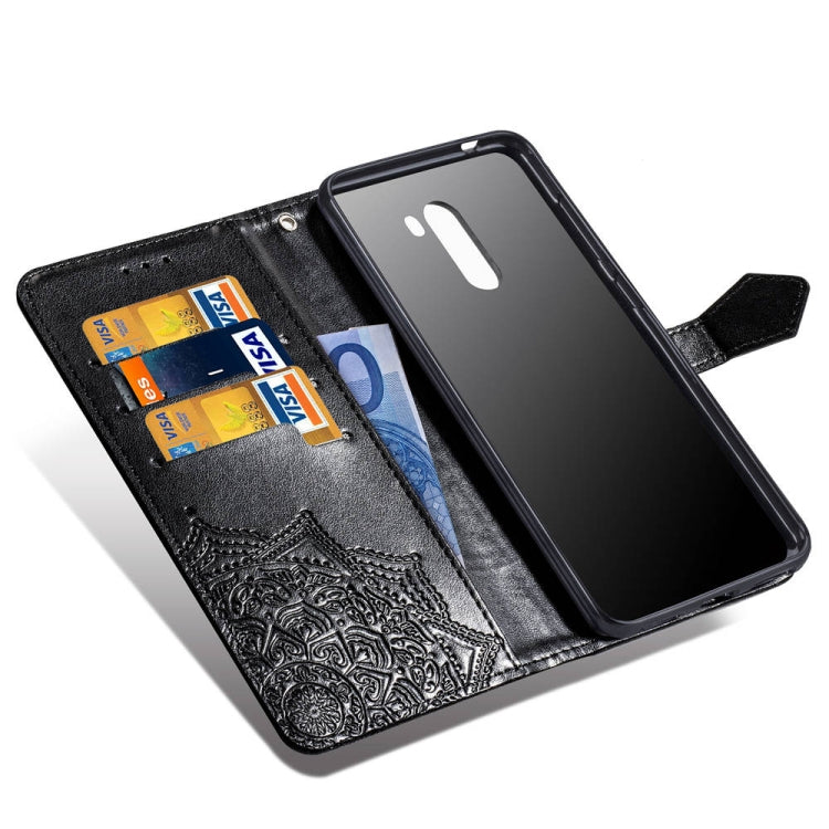 For Xiaomi Pocophone F1 Halfway Mandala Embossing Pattern Horizontal Flip Leather Case with Holder & Card Slots & Wallet & Lanyard