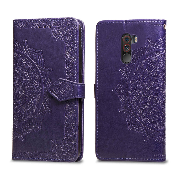 For Xiaomi Pocophone F1 Halfway Mandala Embossing Pattern Horizontal Flip Leather Case with Holder & Card Slots & Wallet & Lanyard
