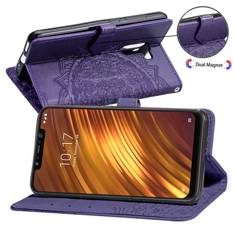 For Xiaomi Pocophone F1 Halfway Mandala Embossing Pattern Horizontal Flip Leather Case with Holder & Card Slots & Wallet & Lanyard