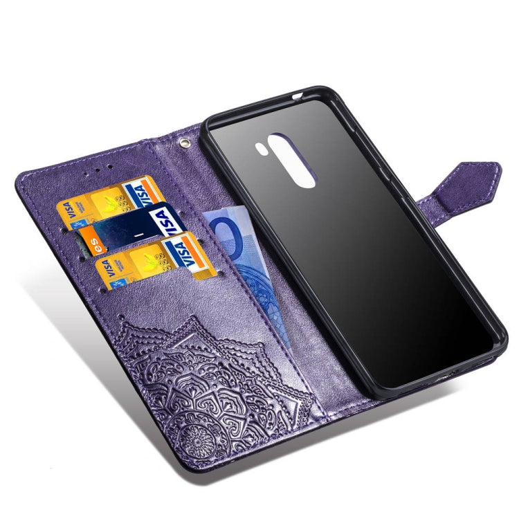 For Xiaomi Pocophone F1 Halfway Mandala Embossing Pattern Horizontal Flip Leather Case with Holder & Card Slots & Wallet & Lanyard